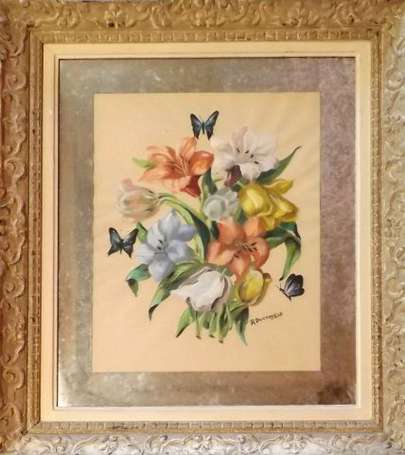 Ducrocq R. XIXe. Composition florale aux papillons