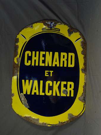 CHENARD & WALKER : Plaque émaillée en découpe. Il 