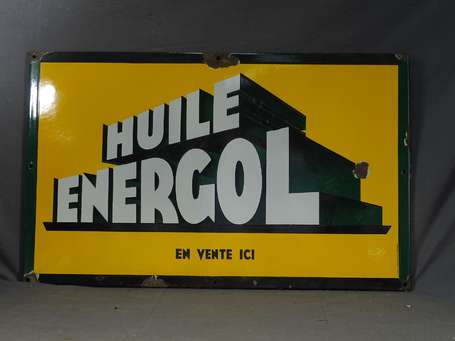 HUILE ENERGOL : Plaque émaillée plate à rebords. 