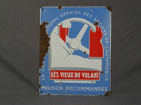 LES VIEUX DU VOLANT : Plaque émaillée illustrée du