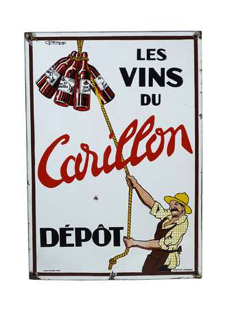 LES VINS DU CARILLON : Plaque émaillée plate à 