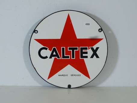 CALTEX « Marque déposée » : Petite plaque émaillée
