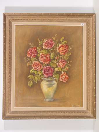 DUQUENNE XXème siècle - Bouquet de roses. Huile 