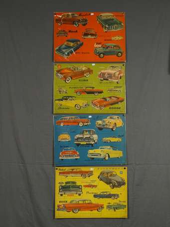 Automobile - 4 Cartons anciens lithographiés de 