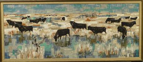 DEBIEVE Robert (1929-1994) - Taureaux en Camargue.