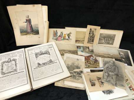 Gravures et dessins XIXème + 1 atlas - à trier