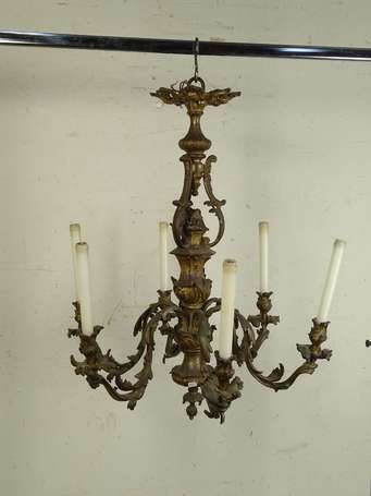 Lustre en bronze, le fut à balustre et cage 