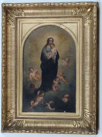Vierge à l'enfant Huile sur panneau, vue à bandeau