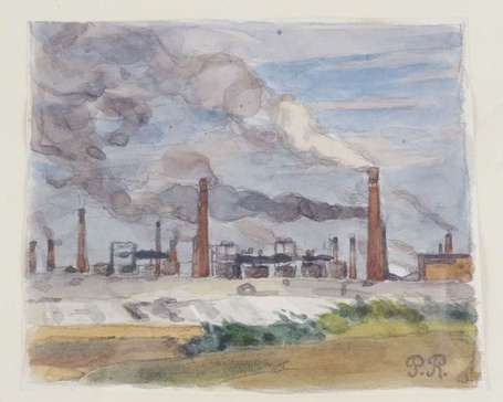 Roy Pierre 1880-1950 Usine Aquarelle cachet 