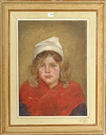 ECOLE XXe - Portrait de jeune fille. Huile sur 