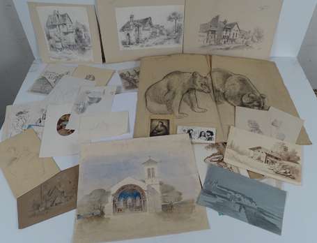 ECOLE XIXe - Ensemble de 50 dessins paysages, 