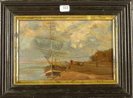 ECOLE XIX-XXe - Bateaux à quai. Huile sur bois. 18