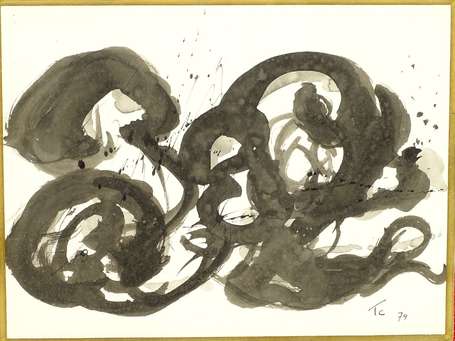 TC XXe - Composition abstraite. Encre, monogrammée