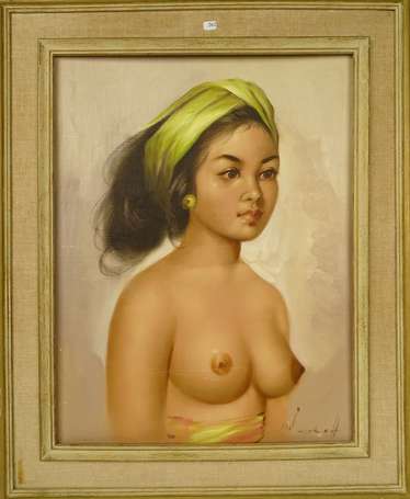 ECOLE XXe - Portrait de femme en buste. Huile sur 