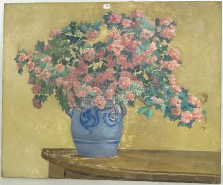 RAYMONDE M. XIX-XXe - Bouquet d'hortensias. Huile 