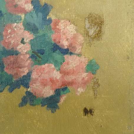 RAYMONDE M. XIX-XXe - Bouquet d'hortensias. Huile 