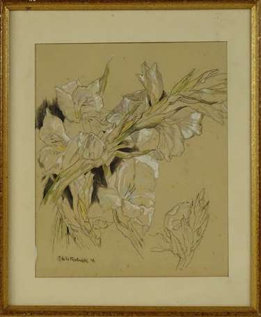 FONTENELLE de la Jean (1900-1974) - Fleurs. Fusain