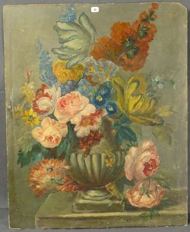 ECOLE FRANCAISE XIXe - Bouquet de fleurs. Huile 