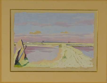 ECOLE XXe - Marais à Noirmoutier. Gouache, signée,