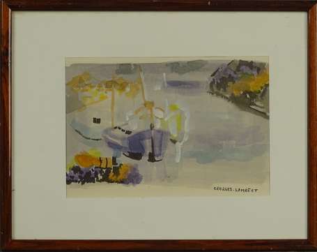 LAMBERT Georges (1919-1998) - Bateau dans un port.