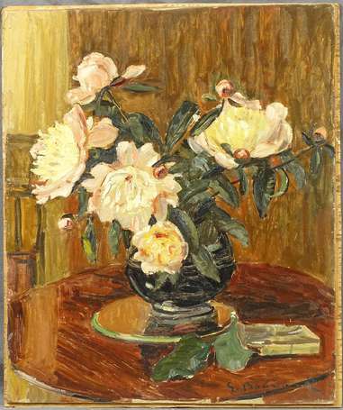 BOUCARD G. XXe - Bouquet de pivoines. Huile sur 