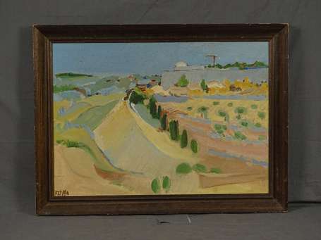 ECOLE Xxé - Paysage. Huile sur toile signée en bas