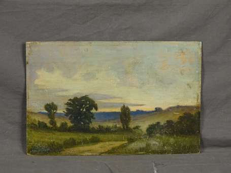 ECOLE FIN XIXe - Paysage. Huile sur panneau. 27 x 