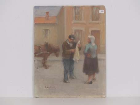 ECOLE FRANCAISE XXème, Scène de rue. Huile sur 