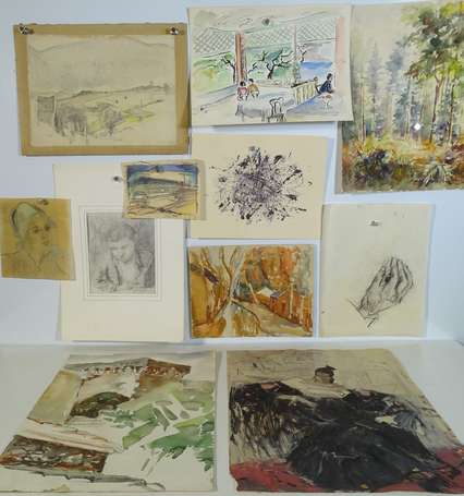 Ensemble de dessins, peintures, aquarelles 