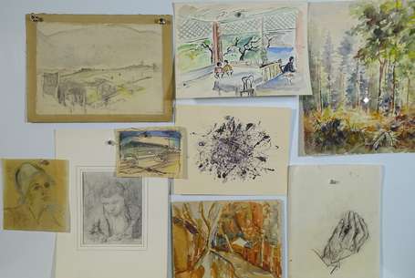 Ensemble de dessins, peintures, aquarelles 