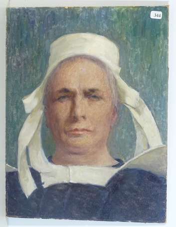 Ecole Xxé Portrait de bretonne Huile sur carton. 