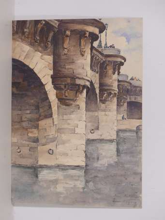NOYEUX Henri (1871-?), Paris Pont Neuf. Aquarelle 