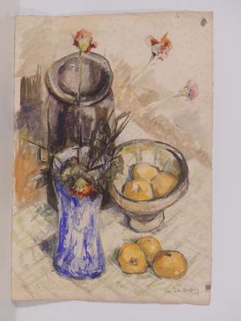 DUFOUR (XXème siècle) Bouquet et fruits. 