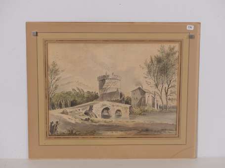 ECOLE FRANCAISE XVIII-XIXème siècle, Paysage animé