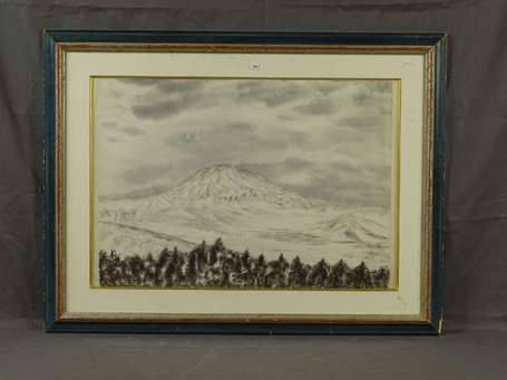 JAPON Xxe S - Paysage de montagne, Lavis d'encre 