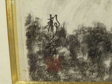 JAPON Xxe S - Paysage de montagne, Lavis d'encre 