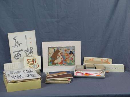 Lot d'éléments calligraphiés, carnet vierge et 