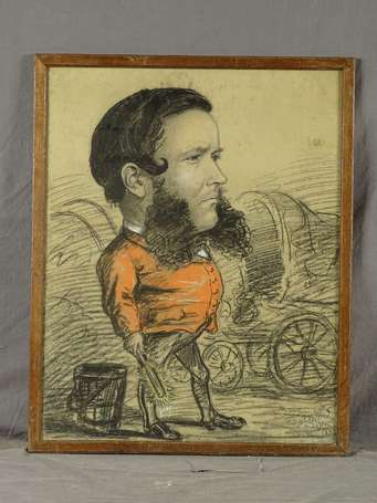 ECOLE XIXe -  Caricature d'un homme. Fusain et 