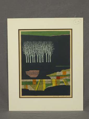 Fumio FUJITA  (né en 1933)  Paysage. Lithographie 