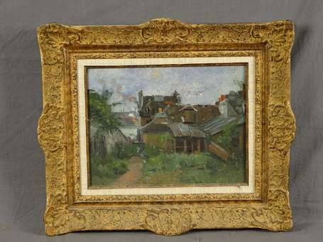 ECOLE XXe - Paysage urbain. Huile sur toile. 27 x 