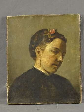 ECOLE XIXe -  Portrait de femme. Huile sur toile. 
