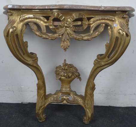 Console en bois doré mouluré et sculpté de nœud de