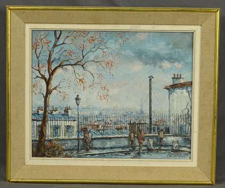 ECOLE XXe - Vue de Paris. Huile sur toile, signée 