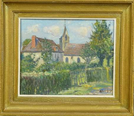 SAINT- GENIES XXe - Village. Huile sur panneau, 