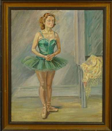 OATES Ethel XXe - Ballerine en vert. Huile sur 