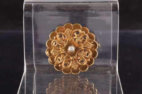 Broche circulaire polylobée en or jaune 18K 