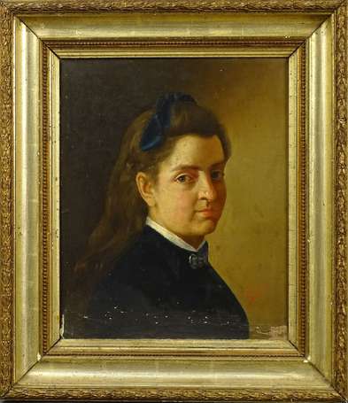 ECOLE XIXe - Portrait de jeune fille. Huile sur 