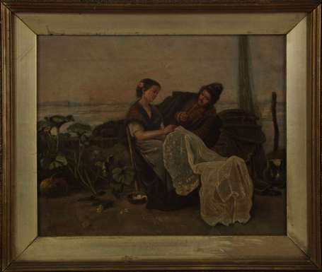 Almer S XIXème Siècle Couple bord de mer Huile sur