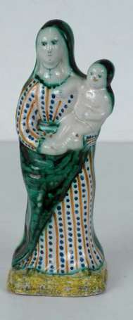 Vierge a l'enfant en faience polychrome XIXe S. 