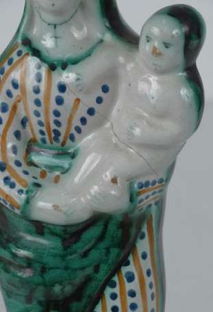 Vierge a l'enfant en faience polychrome XIXe S. 